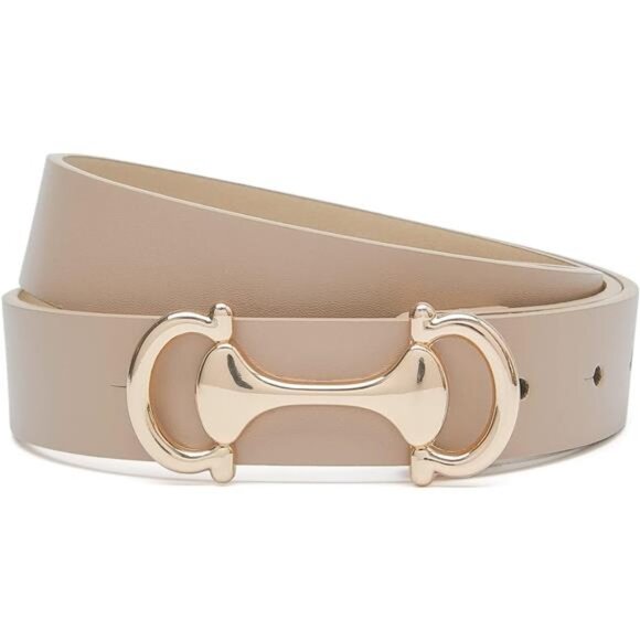 Leather Belt with Gold Buckle | Classic Adjustable Waist Belt | Everyday Fashion - Picture 1 of 3